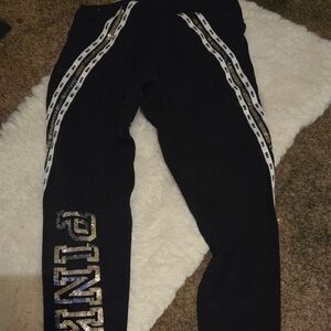 Extremly Rare PINK Victoria's Secret Black Leggings with Silver Sequine